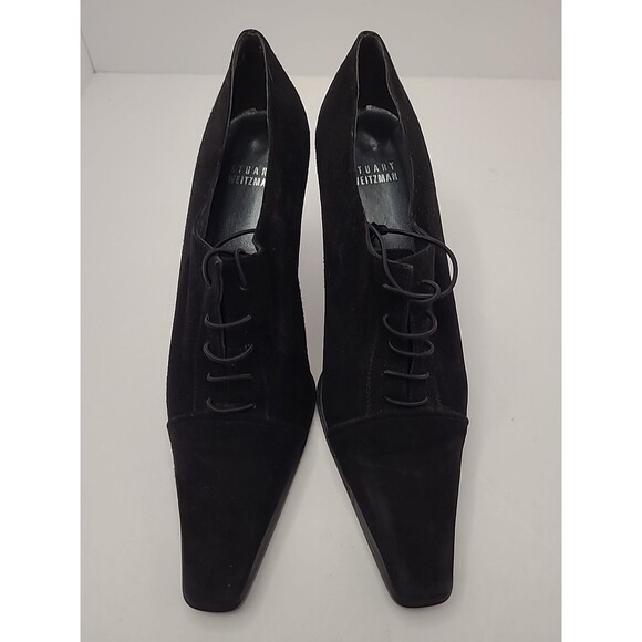 Stuart Weitzman Shoes Womens Size 7M Black Suede Leather Lace Up Oxford Heels - Picture 4 of 9